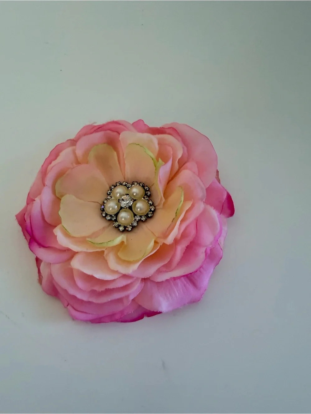 Pink Flower Hair Clip Pearl Rhinestone Center Large Floral Hair Accessory